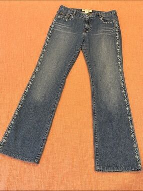 Women's W32L31 Blue beaded Side-Trim lightly Flared Jeans